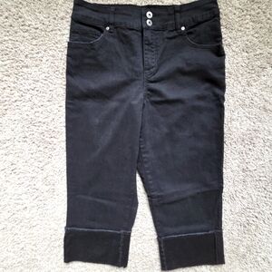 Black Denim Wide Cuff Capri